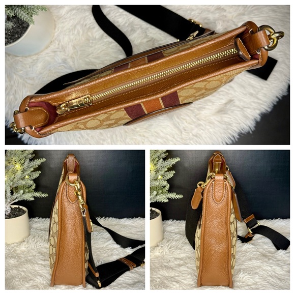 SOLD COACH CA195 Dempsey File Bag In Signature Jacquard Stripe Patch Saddle Cros - Picture 7 of 9